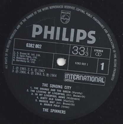 The Spinners : The Singing City (LP, Comp, Bla)