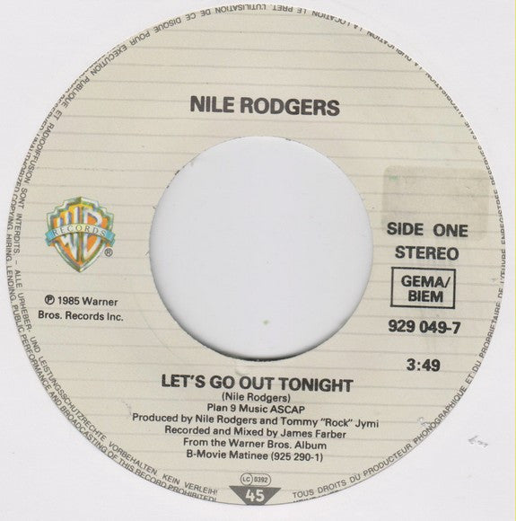 Nile Rodgers : Let's Go Out Tonight (7", Single)