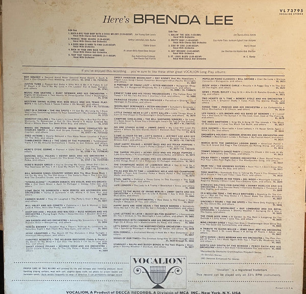 Brenda Lee : Here's Brenda Lee (LP, Album, RE)