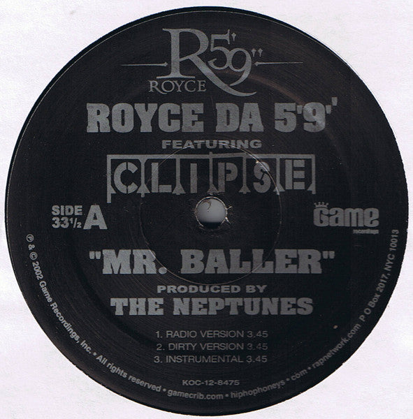 Royce Da 5'9" Featuring Clipse : Mr. Baller / My Friend (12", Promo)