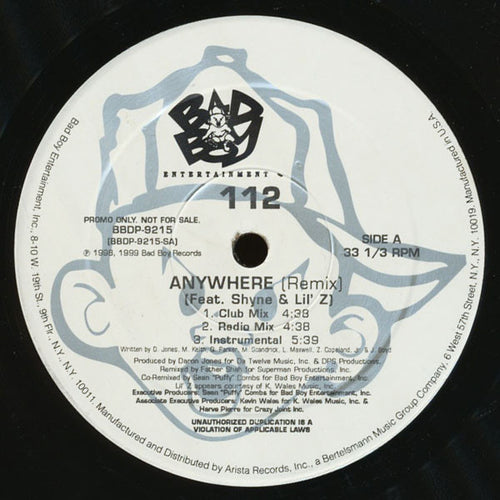 112 Featuring Shyne & Lil' Z* - Anywhere (Remix) (12", Promo)
