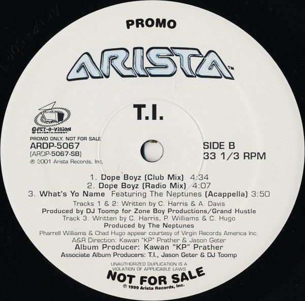 T.I. : What's Yo Name / Dope Boyz (12", Promo)
