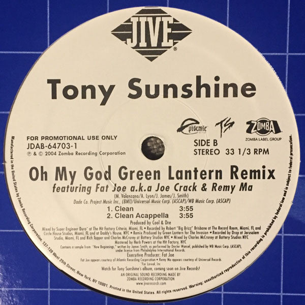 Tony Sunshine - Oh My God (Green Lantern Remix) (12", Promo)