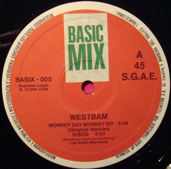 WestBam : Disco Deutschland + Monkey Say Monkey Do (12")
