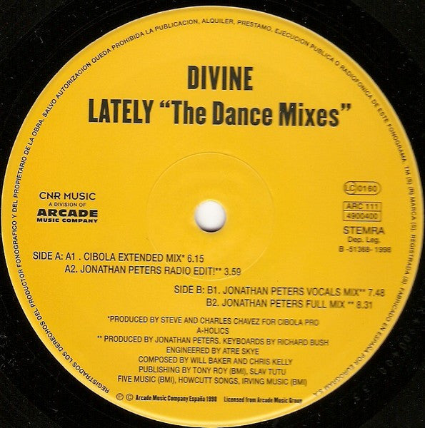 Divine (2) : Lately (The Dance Mixes) (12")