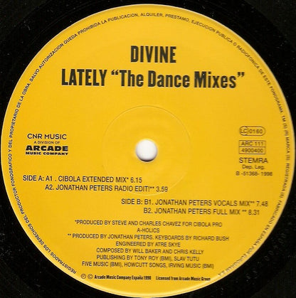 Divine (2) : Lately (The Dance Mixes) (12")