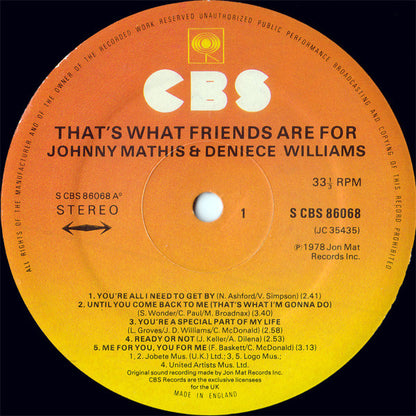 Johnny Mathis & Deniece Williams - That's What Friends Are For (LP, Album)