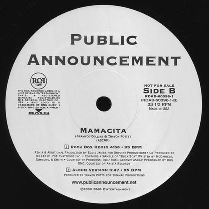 Public Announcement : Mamacita (The Exclusive Rock Box Remix) (12", Promo)