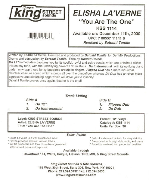 Elisha La'Verne - You Are The One (12", Promo)