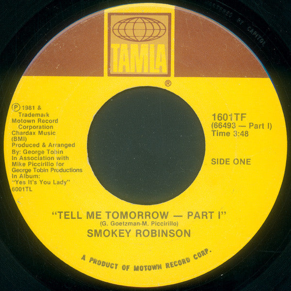 Smokey Robinson : Tell Me Tomorrow  (7", Single)
