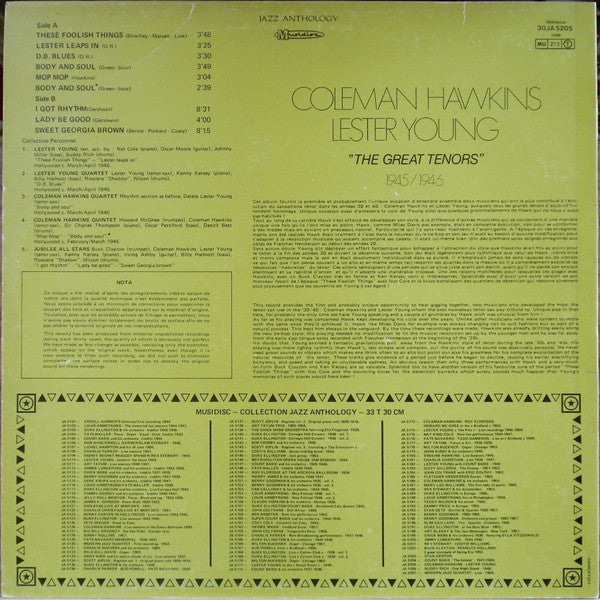 Coleman Hawkins / Lester Young - The Great Tenors 1945/1946 (LP, Comp)