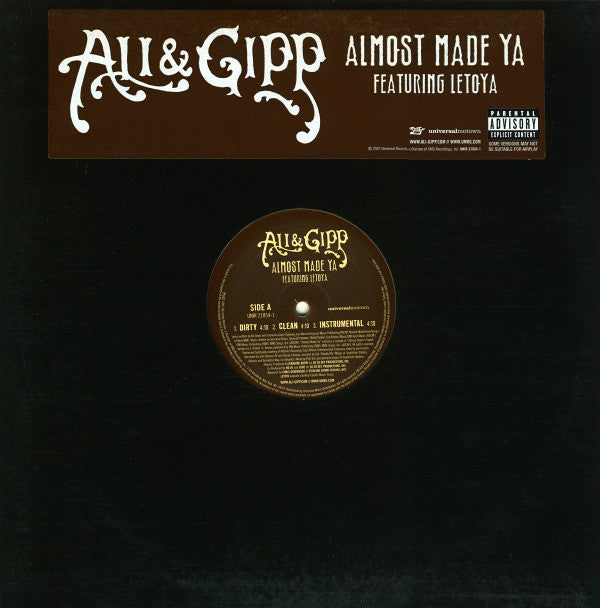 Ali & Gipp Featuring Letoya - Almost Made Ya (12", Promo)