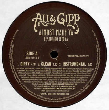 Ali & Gipp Featuring Letoya - Almost Made Ya (12", Promo)