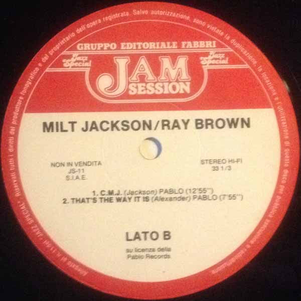 Milt Jackson / Ray Brown : Milt Jackson Ray Brown‎ Jam (LP, Album)