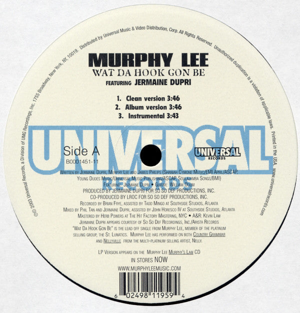 Murphy Lee Featuring Jermaine Dupri : Wat Da Hook Gon Be (12")
