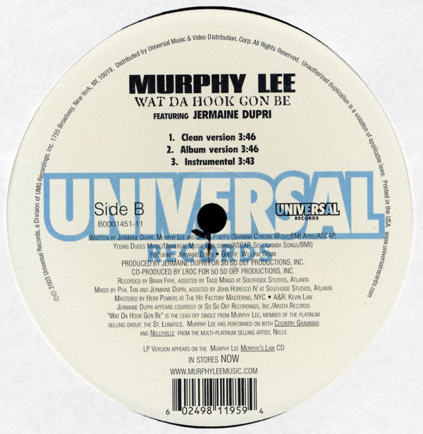 Murphy Lee Featuring Jermaine Dupri : Wat Da Hook Gon Be (12")