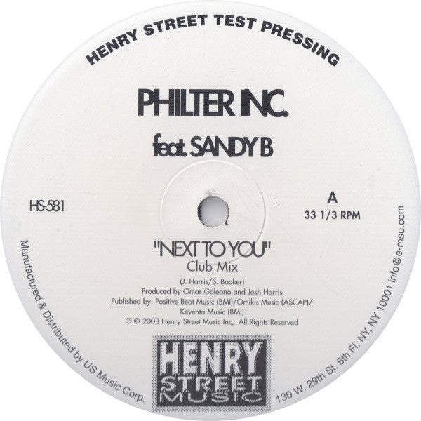 Philter Inc. Feat. Sandy B - Next To You (12", TP)