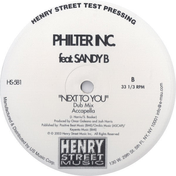 Philter Inc. Feat. Sandy B - Next To You (12", TP)