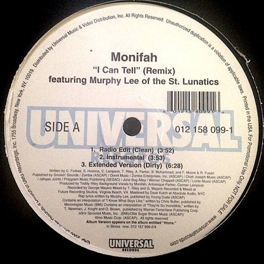Monifah : I Can Tell (Remix) (12", Promo)