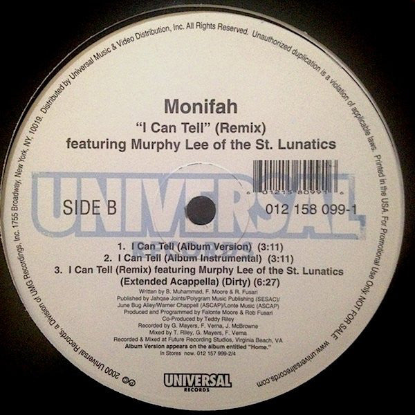 Monifah : I Can Tell (Remix) (12", Promo)