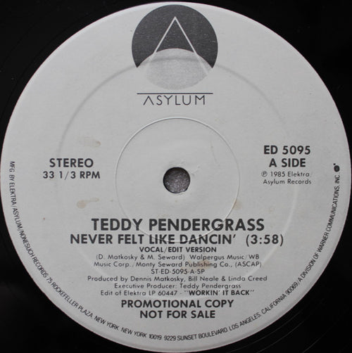 Teddy Pendergrass : Never Felt Like Dancin' (12", Single, Promo)