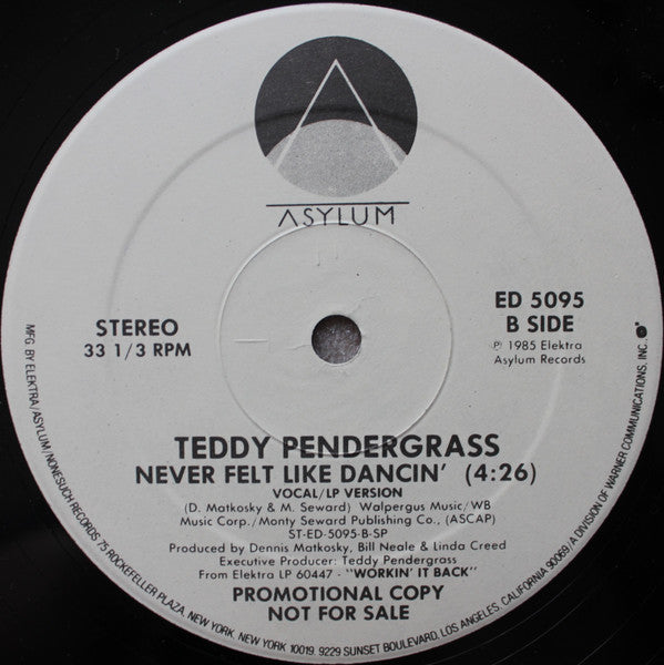 Teddy Pendergrass : Never Felt Like Dancin' (12", Single, Promo)