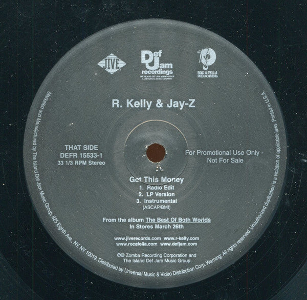R. Kelly & Jay-Z : Take You Home With Me A.K.A. Body / Get This Money (12", Promo)