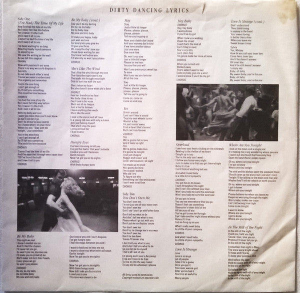 Various - Dirty Dancing (Original Soundtrack From The Vestron Motion Picture) (LP, Album, Comp, Inn)