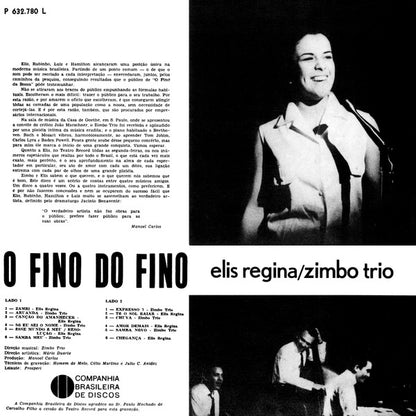 Elis Regina E Zimbo Trio - O Fino Do Fino ("Ao Vivo", No Teatro Record) (LP, Album, Mono)