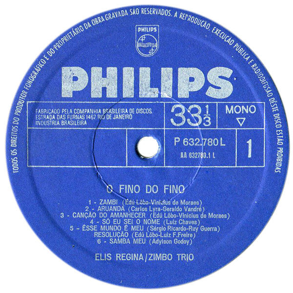 Elis Regina E Zimbo Trio - O Fino Do Fino ("Ao Vivo", No Teatro Record) (LP, Album, Mono)