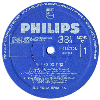Elis Regina E Zimbo Trio - O Fino Do Fino ("Ao Vivo", No Teatro Record) (LP, Album, Mono)