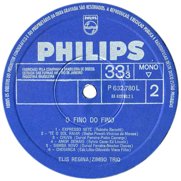 Elis Regina E Zimbo Trio - O Fino Do Fino ("Ao Vivo", No Teatro Record) (LP, Album, Mono)