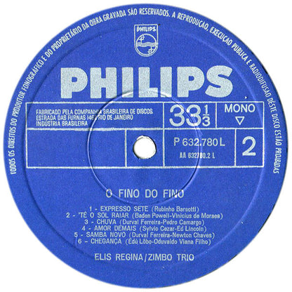Elis Regina E Zimbo Trio - O Fino Do Fino ("Ao Vivo", No Teatro Record) (LP, Album, Mono)