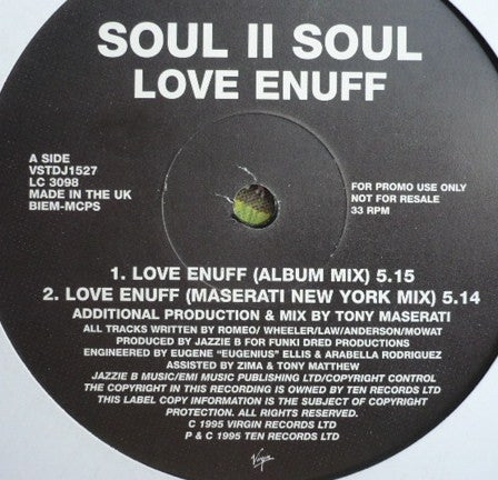 Soul II Soul : Love Enuff (12", Promo)