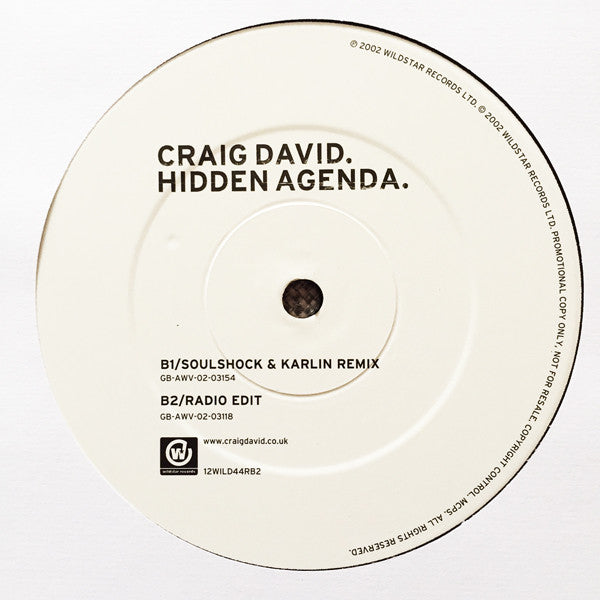 Craig David - Hidden Agenda (12", Promo)