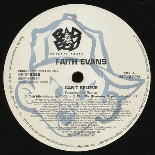 Faith Evans Featuring Carl Thomas - Can't Believe (12", Promo)