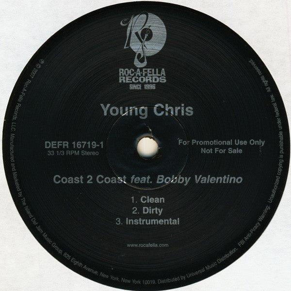 Young Chris Feat. Bobby Valentino  - Coast 2 Coast (12", Promo)