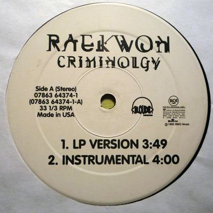 Raekwon Featuring Tony Starks : Criminology / Glaciers Of Ice (12")