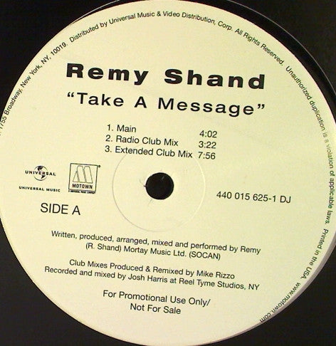 Remy Shand : Take A Message (12", Promo)