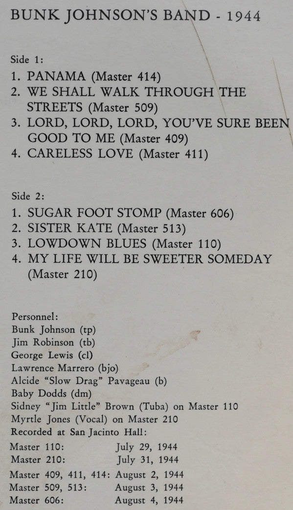 Bunk Johnson's Band* With George Lewis  - 1944 (LP, Comp)