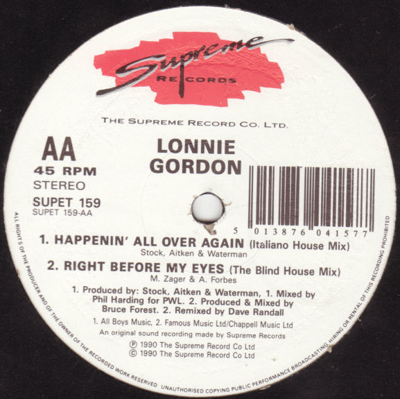 Lonnie Gordon - Happenin' All Over Again (12", Single)