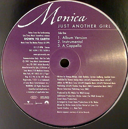 Monica : Just Another Girl (12", Promo)