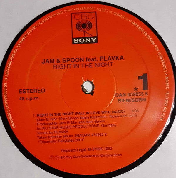 Jam & Spoon Feat. Plavka - Right In The Night (Fall In Love With Music) (12")