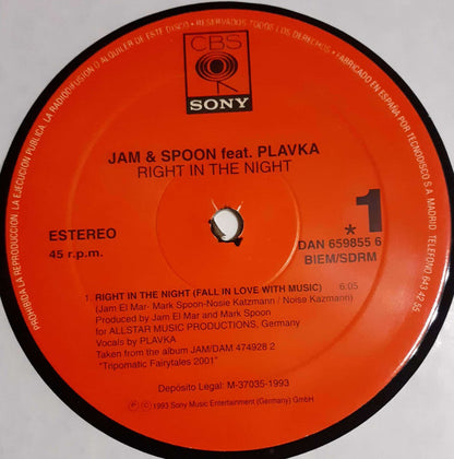 Jam & Spoon Feat. Plavka - Right In The Night (Fall In Love With Music) (12")