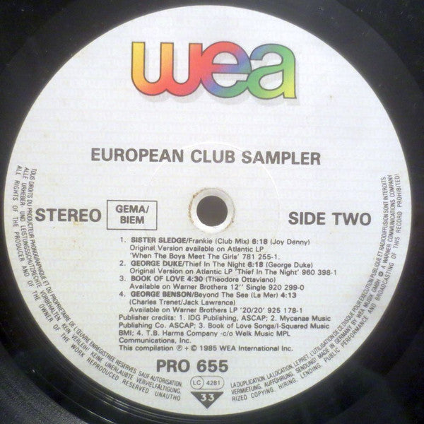 Various : European Club Sampler (LP, Comp, Promo)