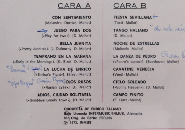 Orquesta De Enrico Talamo* - Tangos (LP, Comp)