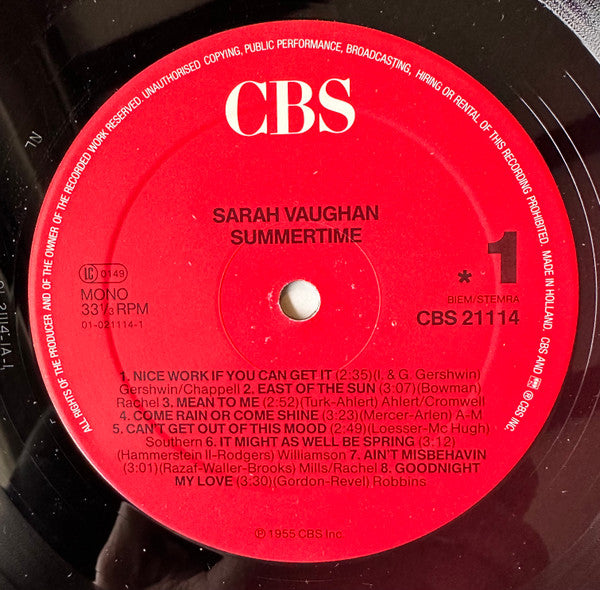 Sarah Vaughan - Summertime (LP, Comp, Mono)