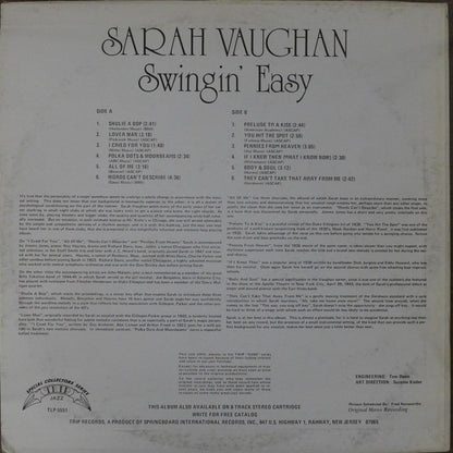 Sarah Vaughan - Swingin' Easy (LP, Album, RE)