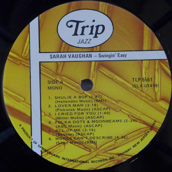 Sarah Vaughan - Swingin' Easy (LP, Album, RE)