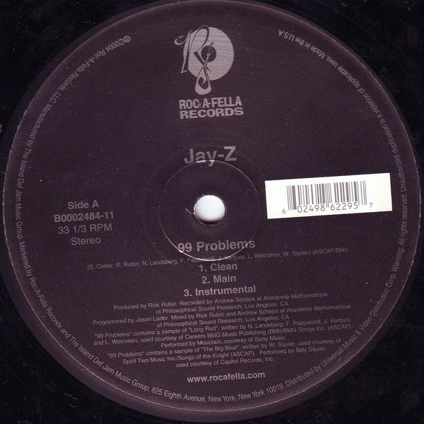 Jay-Z : 99 Problems / My 1st Song (12")